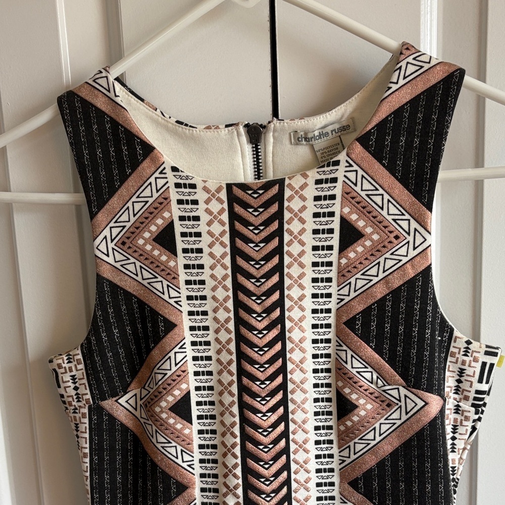 Charlotte Russe Zigzag Pattern Mini Dress - Black, White, Brown - Picture 4 of 7